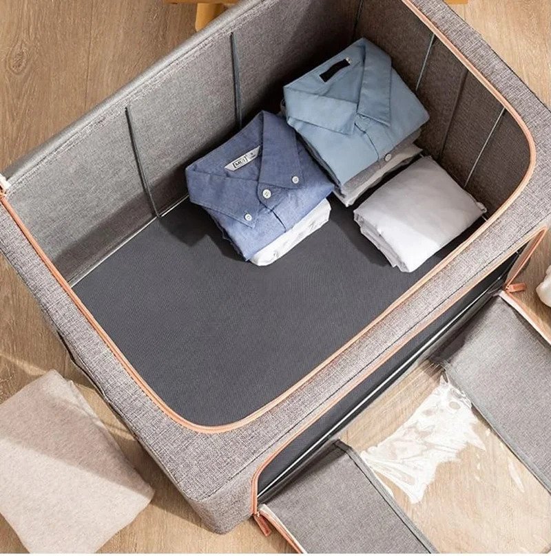 Large Storage Box with Transparent Window Grey Beige