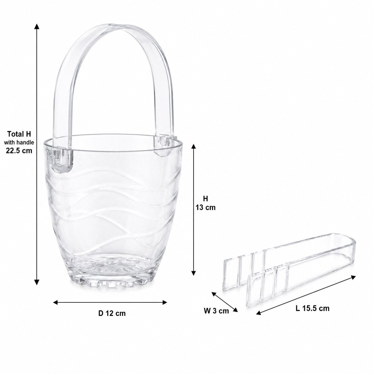 polycarbonate ice bucket with serving tong, comfortable handle
