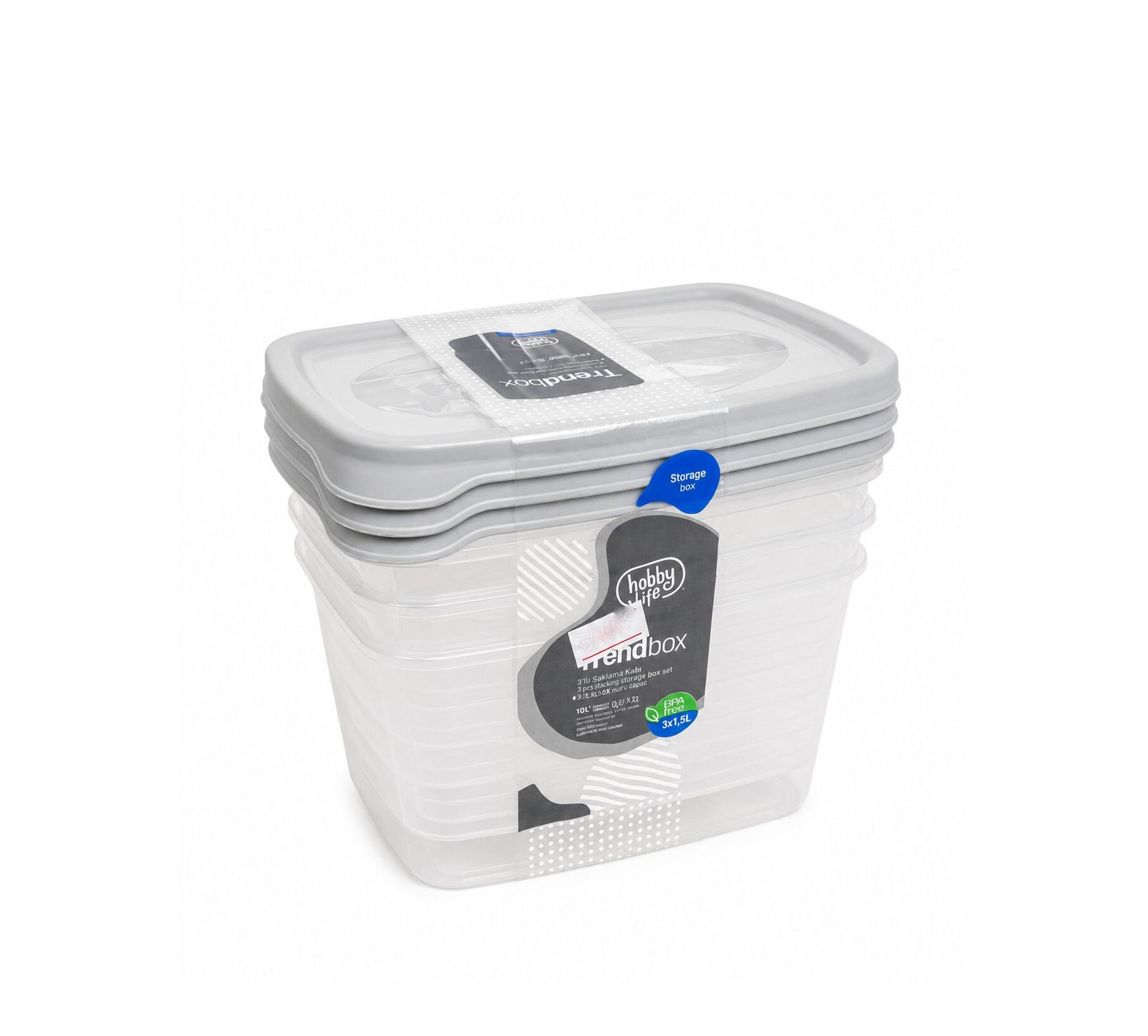 Trend Storage Box Set 3 Pieces with Lids Grey Pink White
