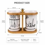 Set of 2 Ceramic Cutlery Holders with Wooden Stand