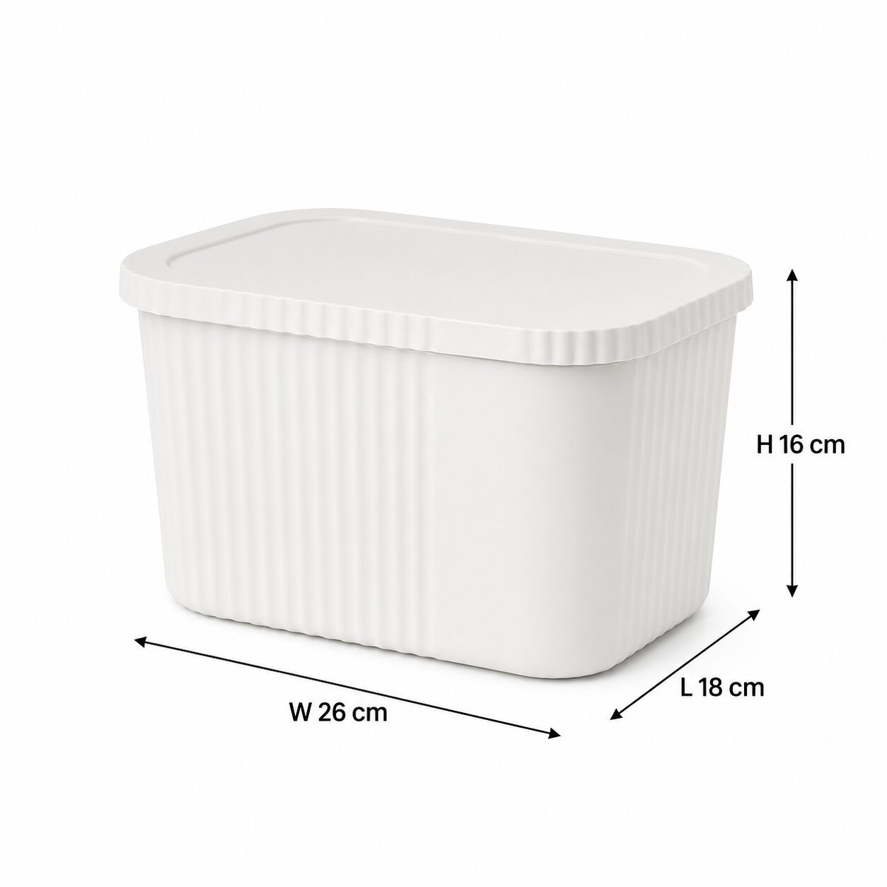 Grey 6L rectangular BPA-free plastic storage box with fitted lid, size 26 Ă— 18 Ă— 16 cm, ideal for home organization.