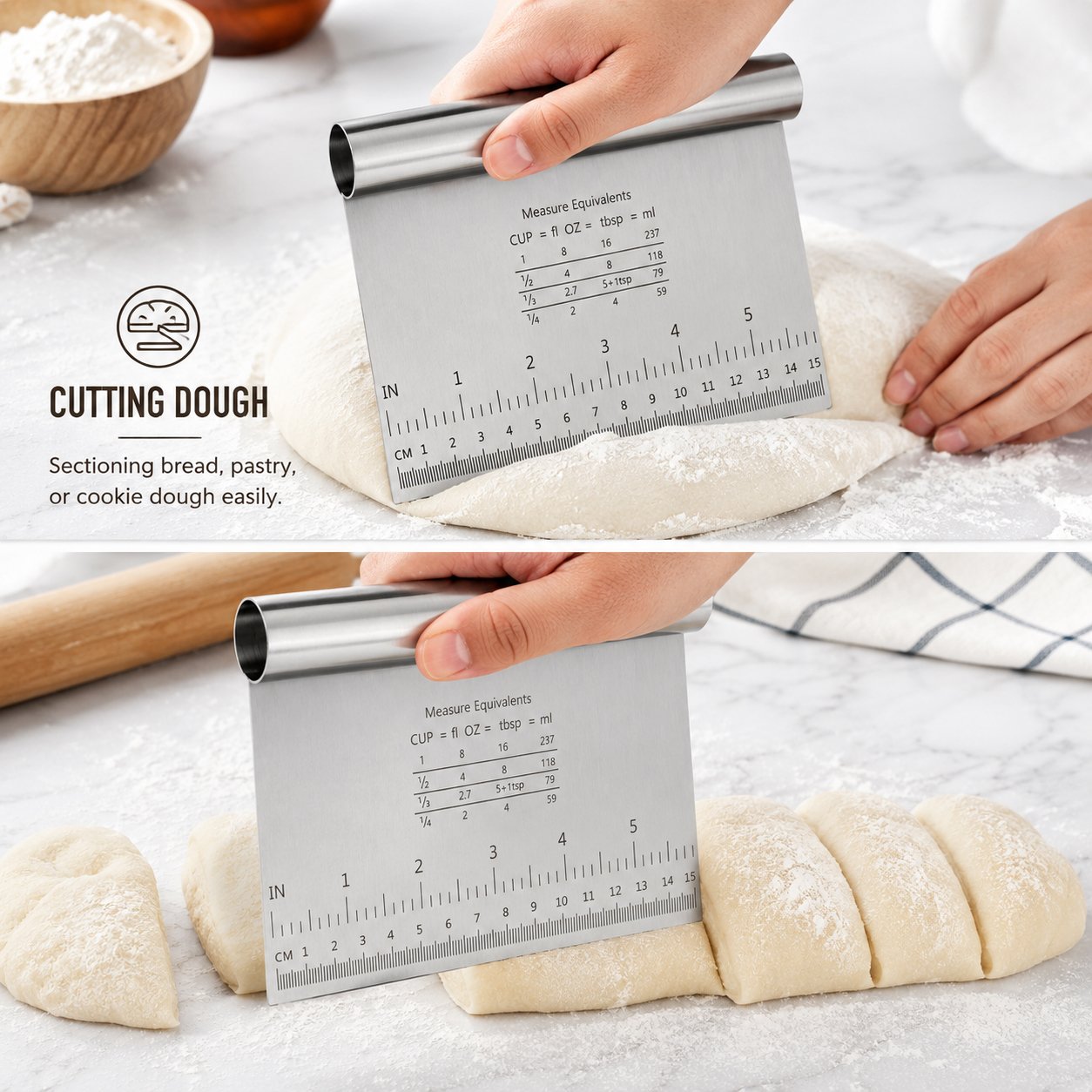 Stainless Steel Dough Scraper with Measuring Scale