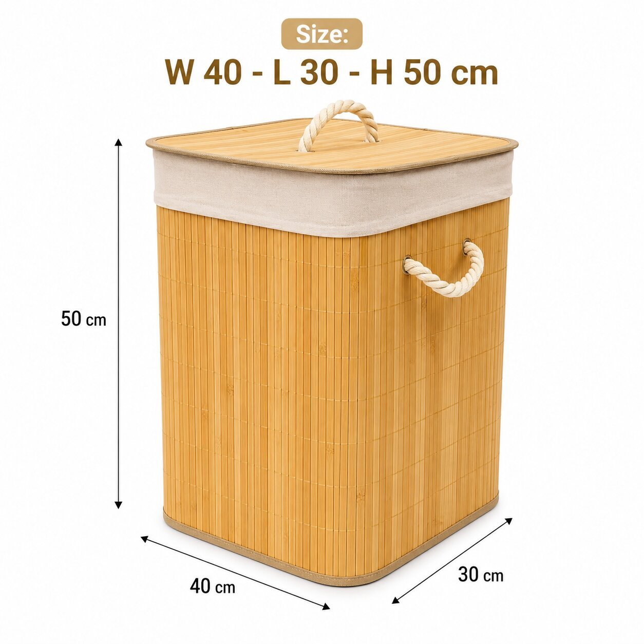 Foldable Bamboo Laundry Hamper with Lid 40x30x50 cm