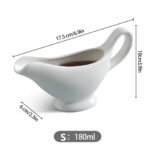 White porcelain mini gravy boat with a modern minimalist design for serving gravy, sauces, dips, and dressings.
