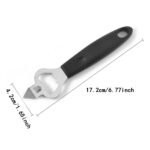 bottle and can opener with ergonomic grip and hanging hole for easy kitchen storage.