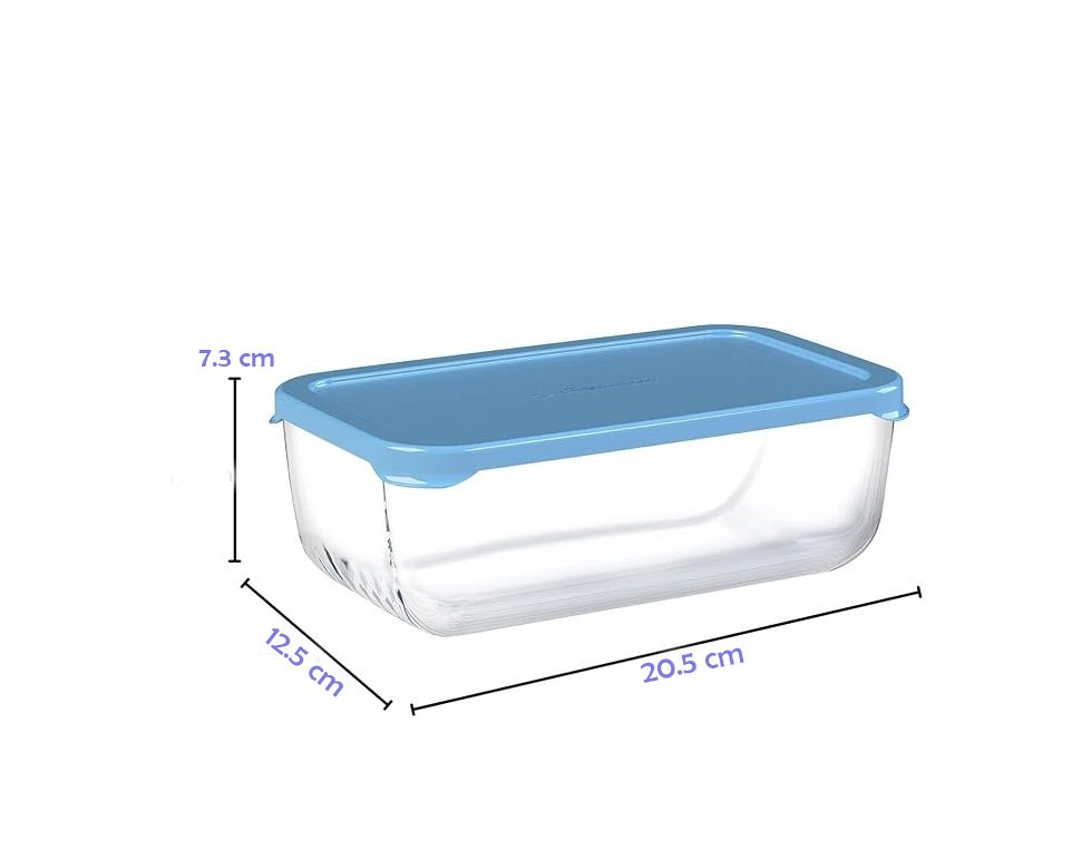 Paşabahçe Snow Box 1200 ml glass food storage container with light blue lid