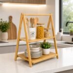 Foldable 2-Tier Bamboo Display Stand with Removable Trays