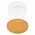 Bamboo Cheese Cake Stand with Clear Cover 28cm