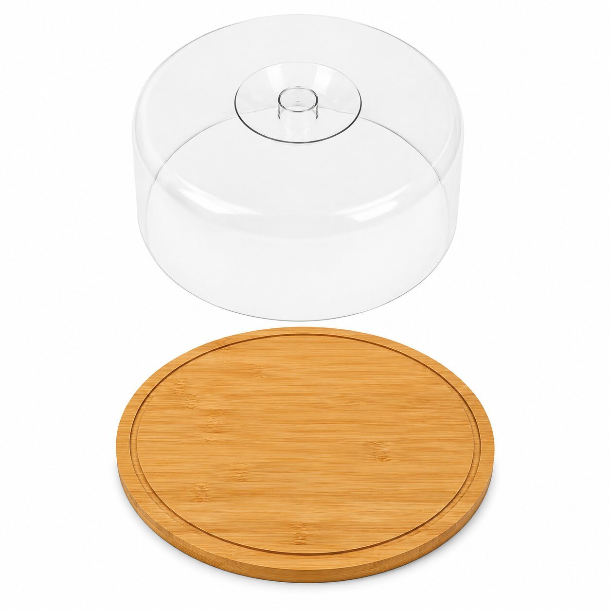 Bamboo Cheese Cake Stand with Clear Cover 28cm