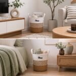 Round Seagrass Storage Basket with Handles 30 cm