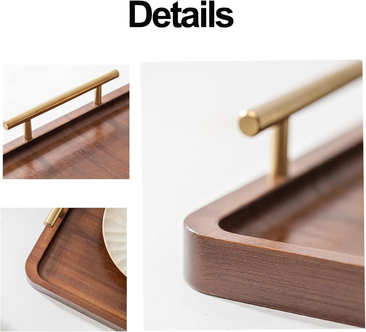 serving tray with elegant gold metal handles