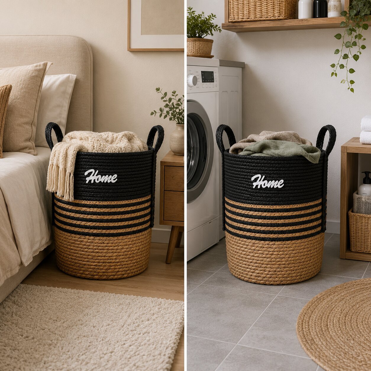 Round Seagrass Storage Basket with Handles 35 cm