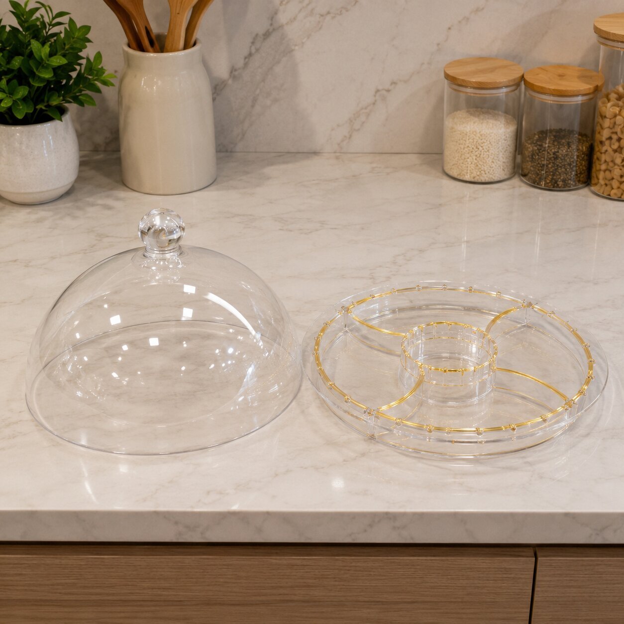 ELEVATED CAKE STAND 30.8CM - GOLD ACCENT - Image 3