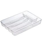 Plastic 5-compartment cutlery organizer tray for kitchen drawers,