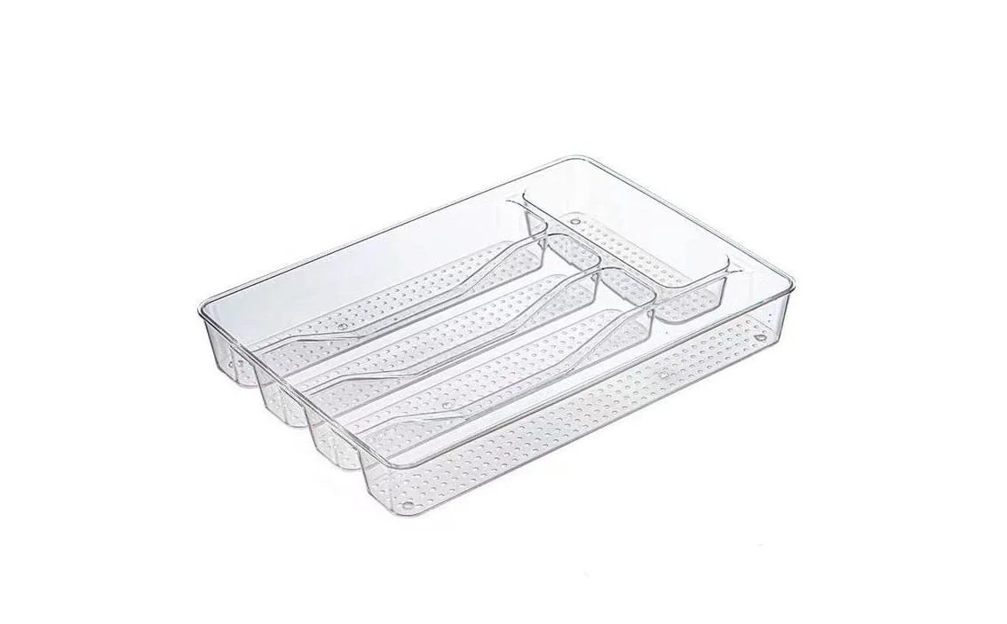 Plastic 5-compartment cutlery organizer tray for kitchen drawers,