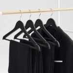 wooden clothes hanger with a 360° swivel metal hook, wide shoulder support,