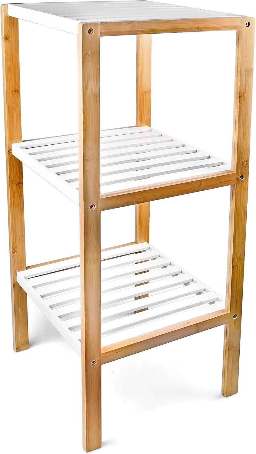 3-Tier Bamboo Storage Shelf with White Shelves