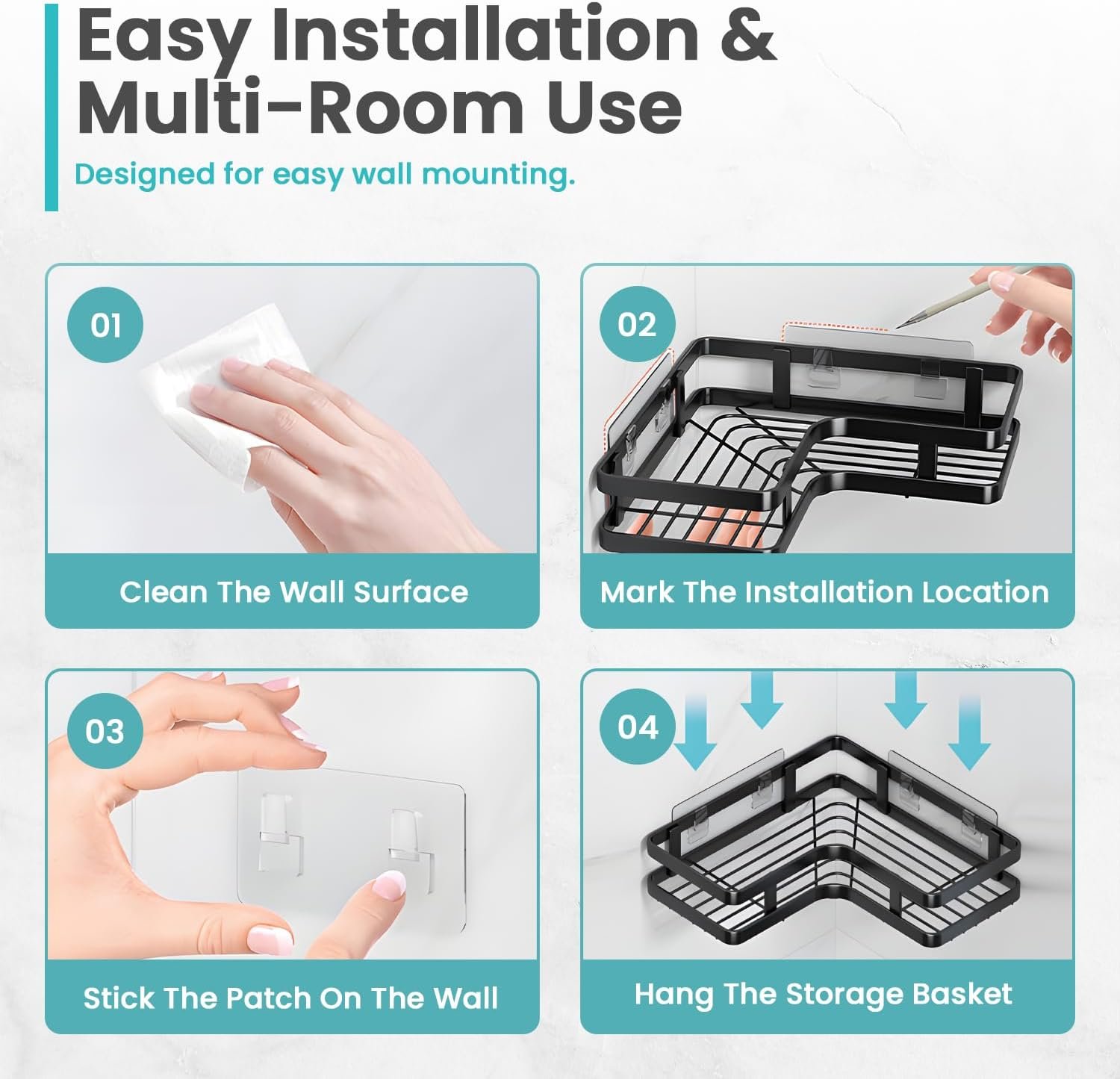shower caddy, bathroom organizer set, corner shower shelf, no drill