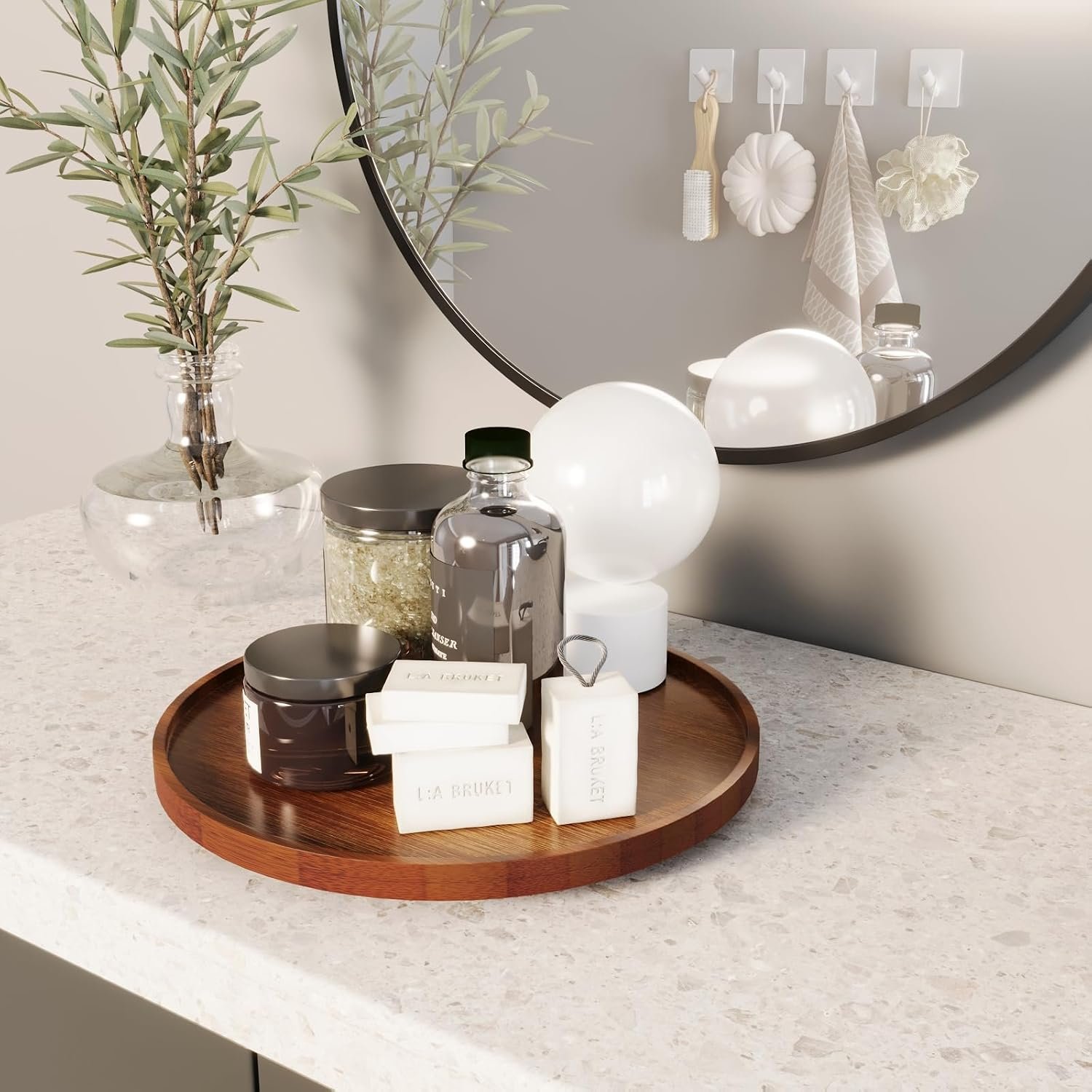 turntable organizer tray with smooth 360° rotating base for kitchen, pantry, dining table