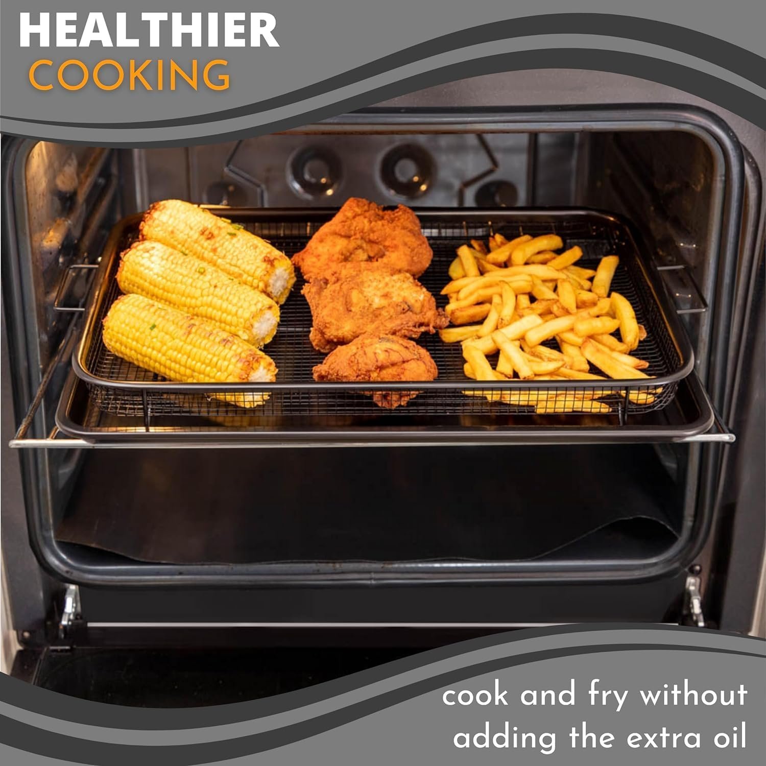 Non-Stick Stainless Steel Air Fry Crisper Basket with Tray