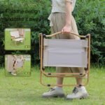 portable foldable outdoor chair with wooden frame, metal supports,