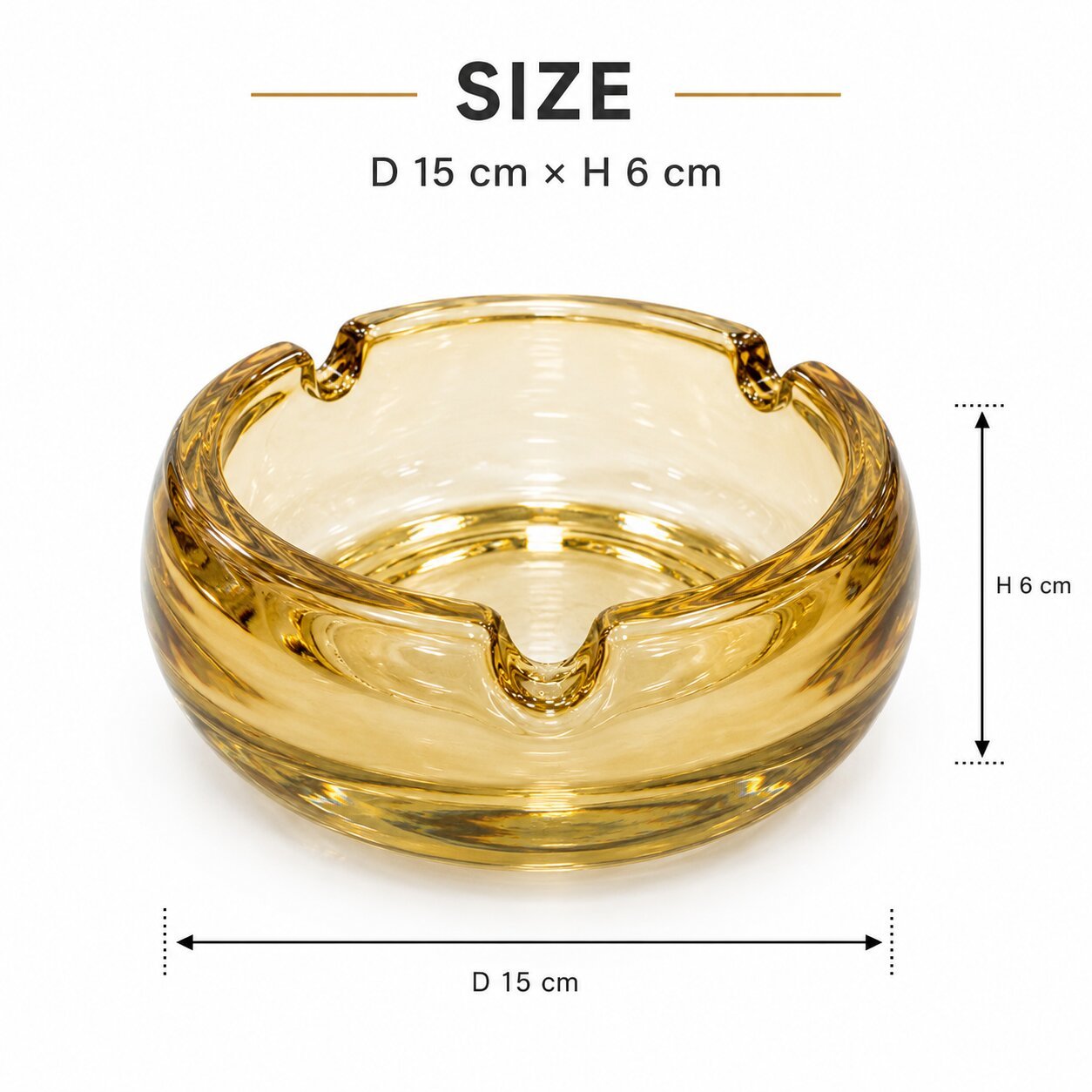 Glass Ashtray 10 CM Thick Glass with 3 Cigarette Rests