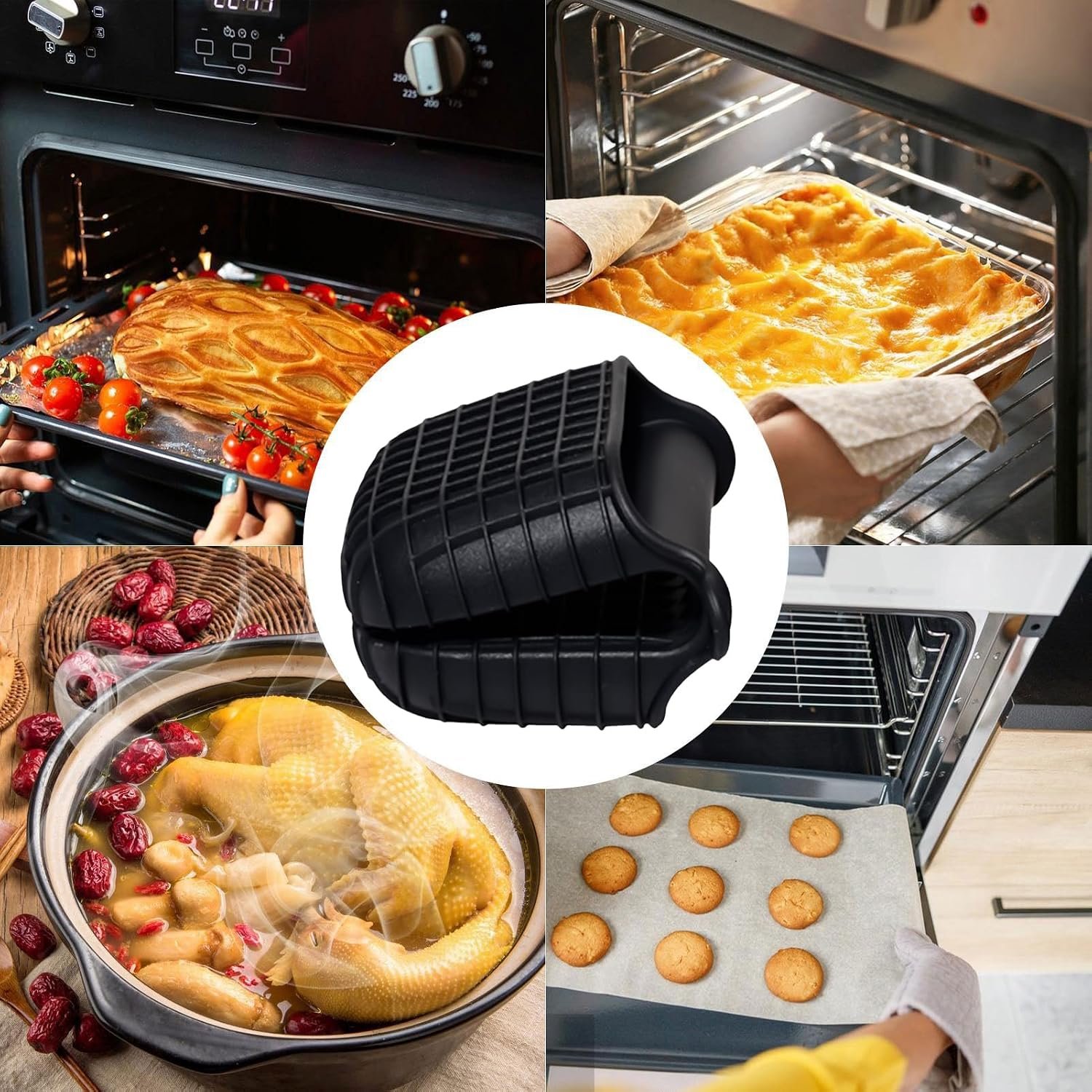 Silicone Oven Mitts Set of 2 Black Heat Resistant