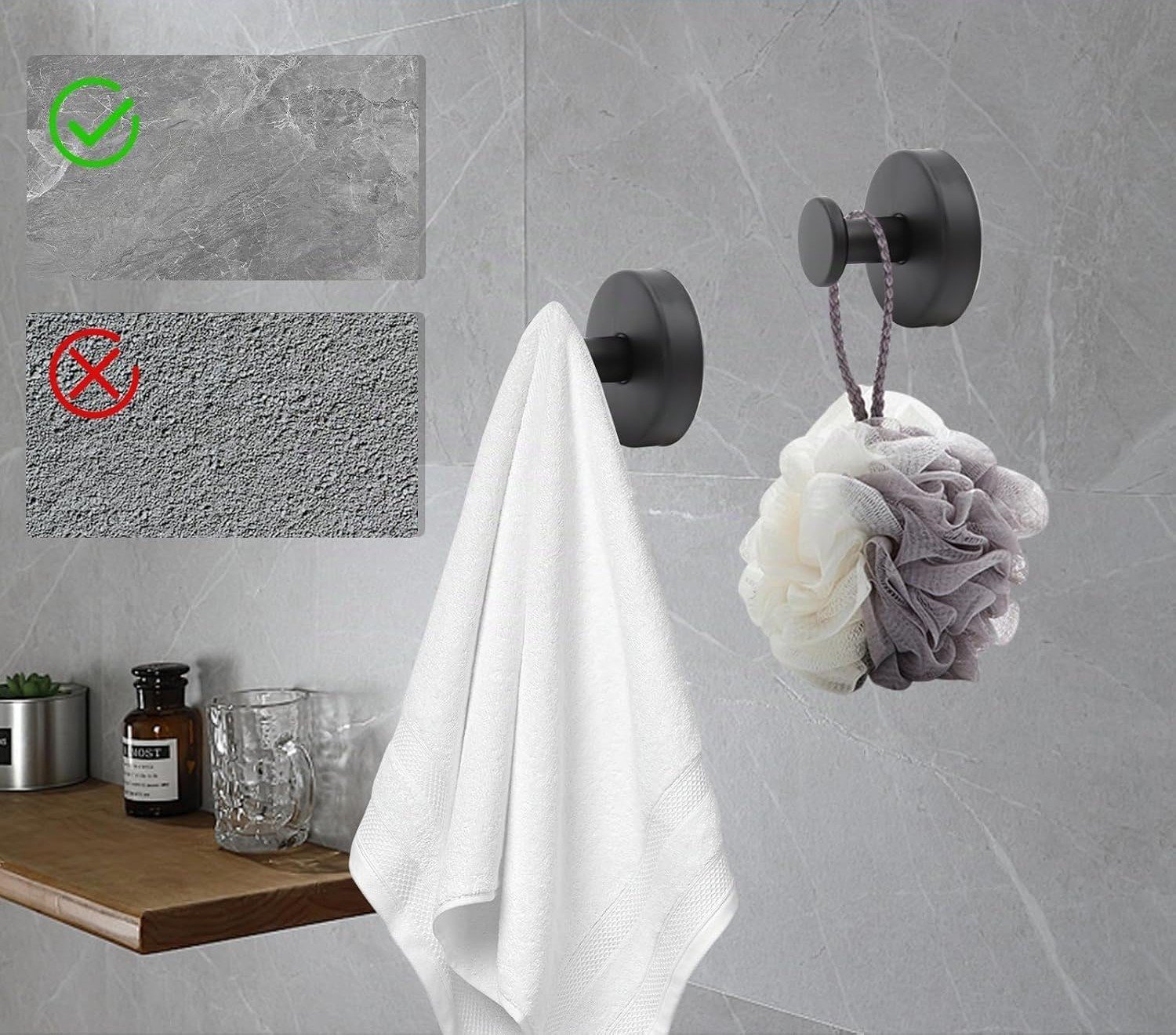 Set of 2 Stainless Steel Waterproof Suction Cup Hooks Silver
