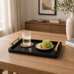 Wooden Serving Tray with Gold Metal Handles 36 cm