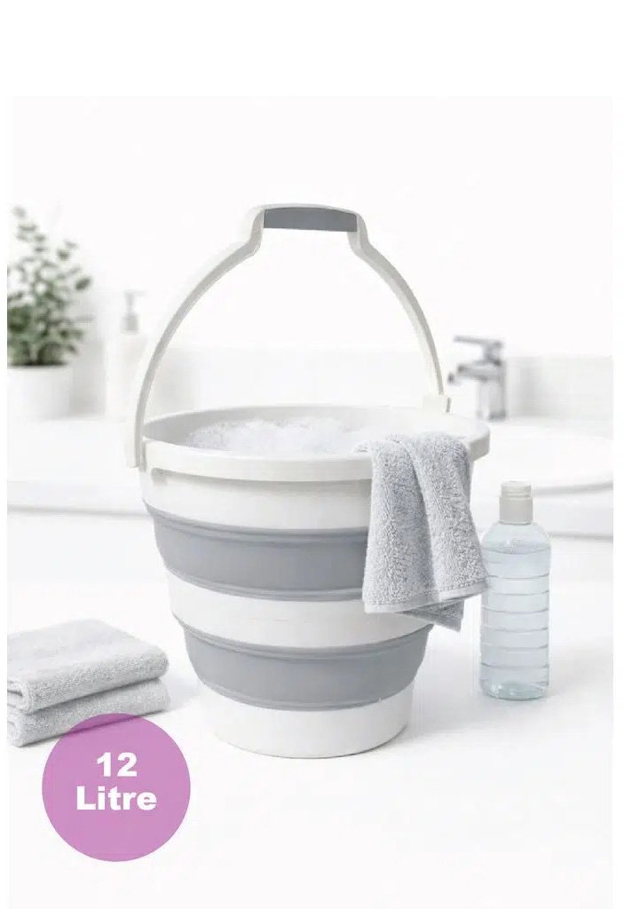 Collapsible Foldable Water Bucket White Gray