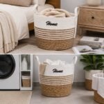 Round Seagrass Storage Basket with Handles 33 cm