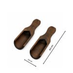 Set of 2 natural wooden mini spice scoops for salt, sugar, coffee, herbs, and seasonings, measuring 2.5 × 8.5 cm.