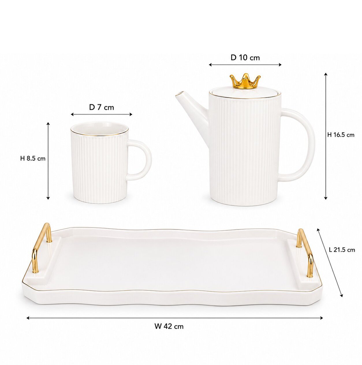 Elegant Ceramic Tea Set with Teapot, 6 Cups and Serving Tray