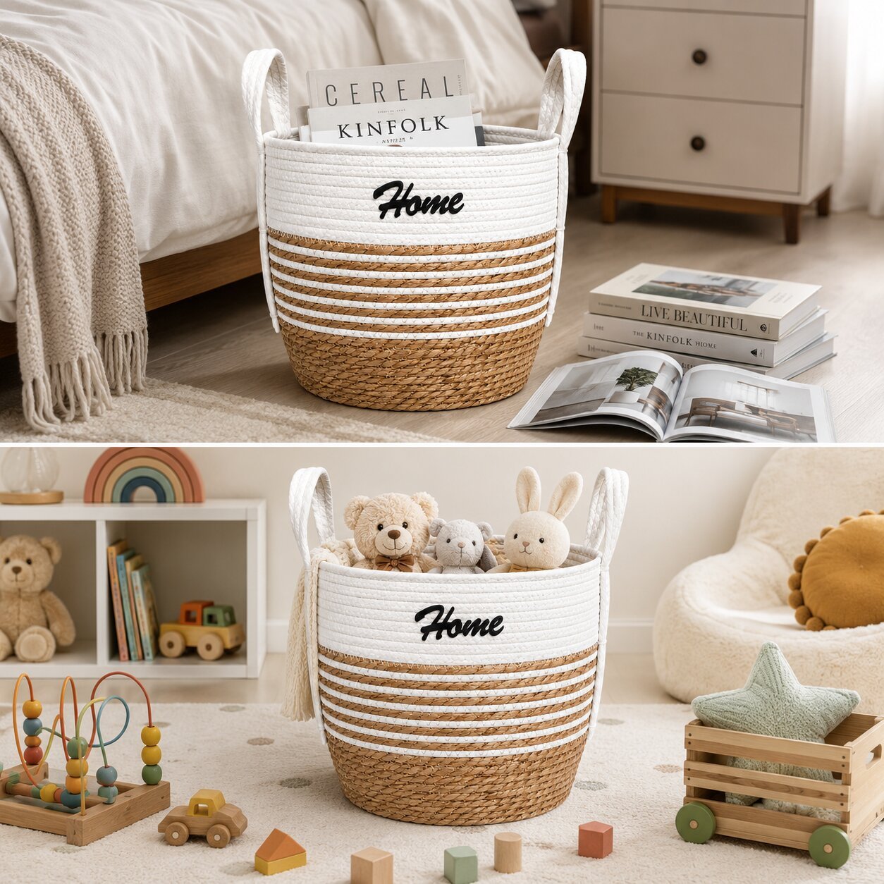 Round Seagrass Storage Basket with Handles 28 cm