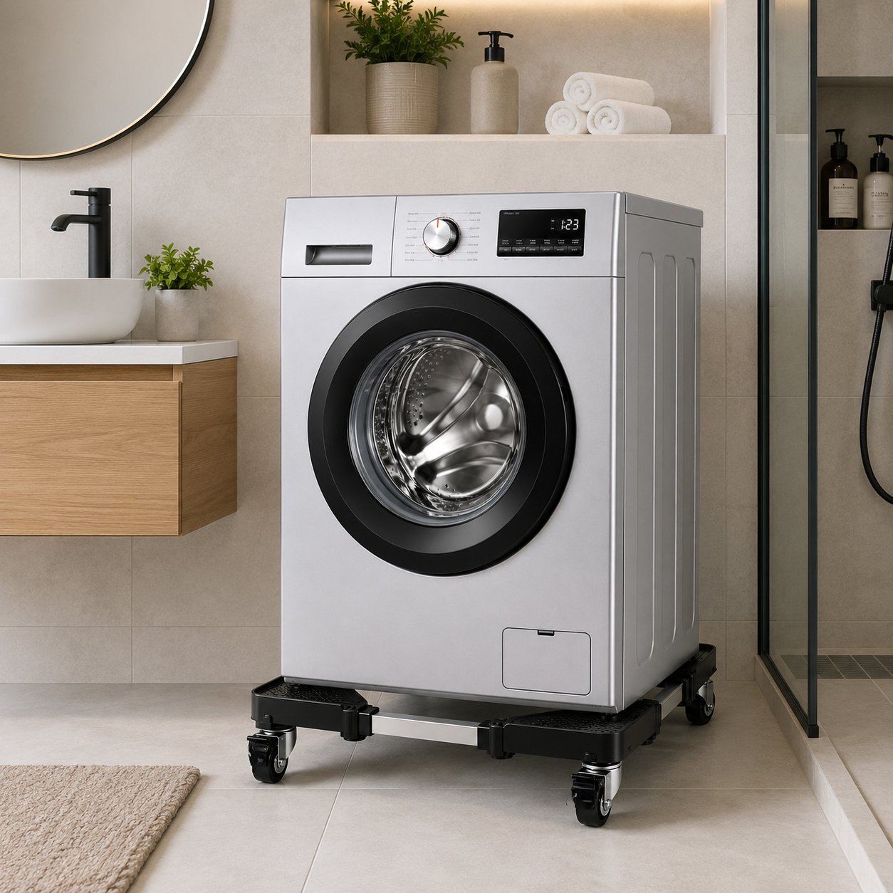 Adjustable Appliance Base with Locking Wheels Black