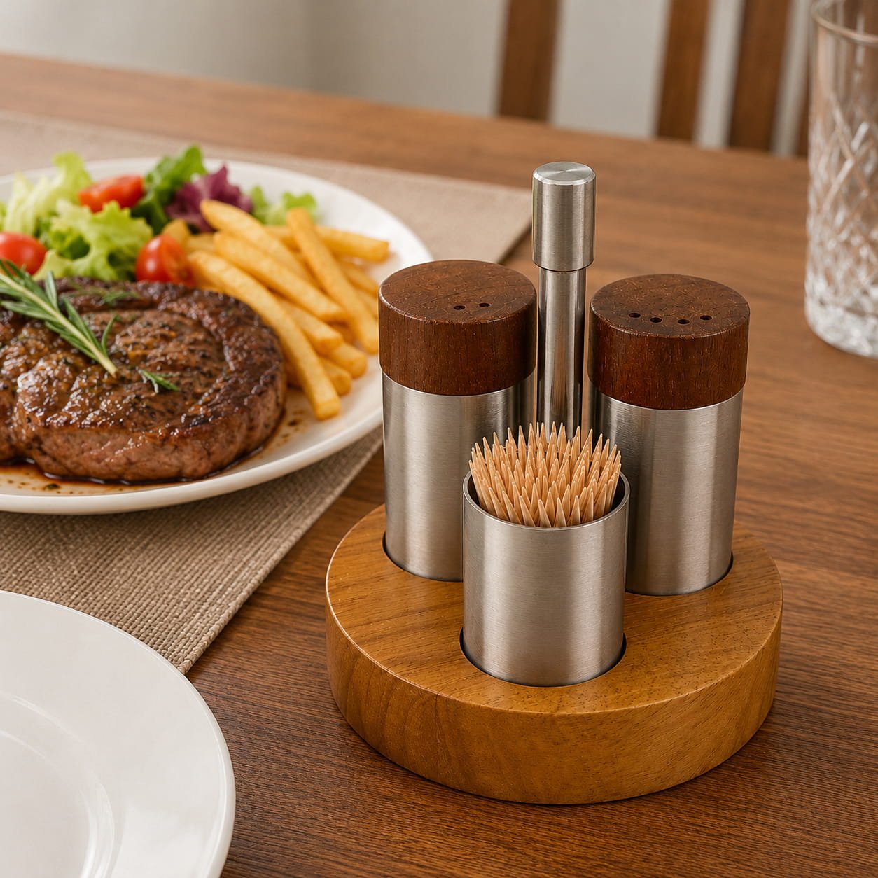 Stainless Steel Seasoning Set with Wooden Stand