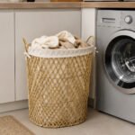 Decorative Woven Straw Laundry Basket with Fabric Liner