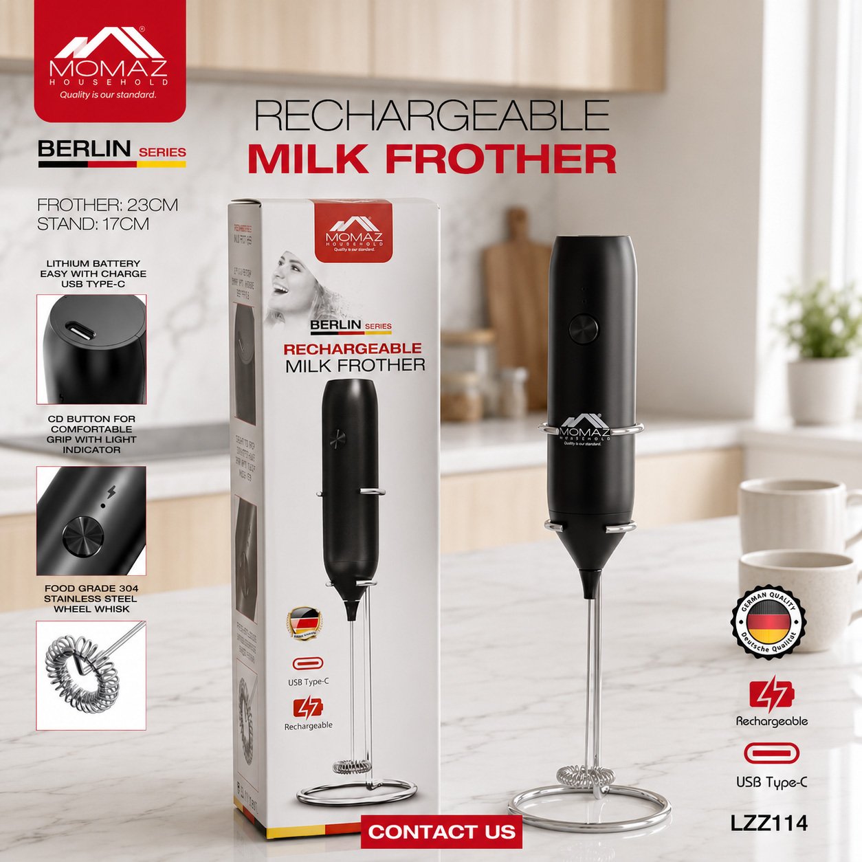 Rechargeable USB-C Milk Frother with Stand