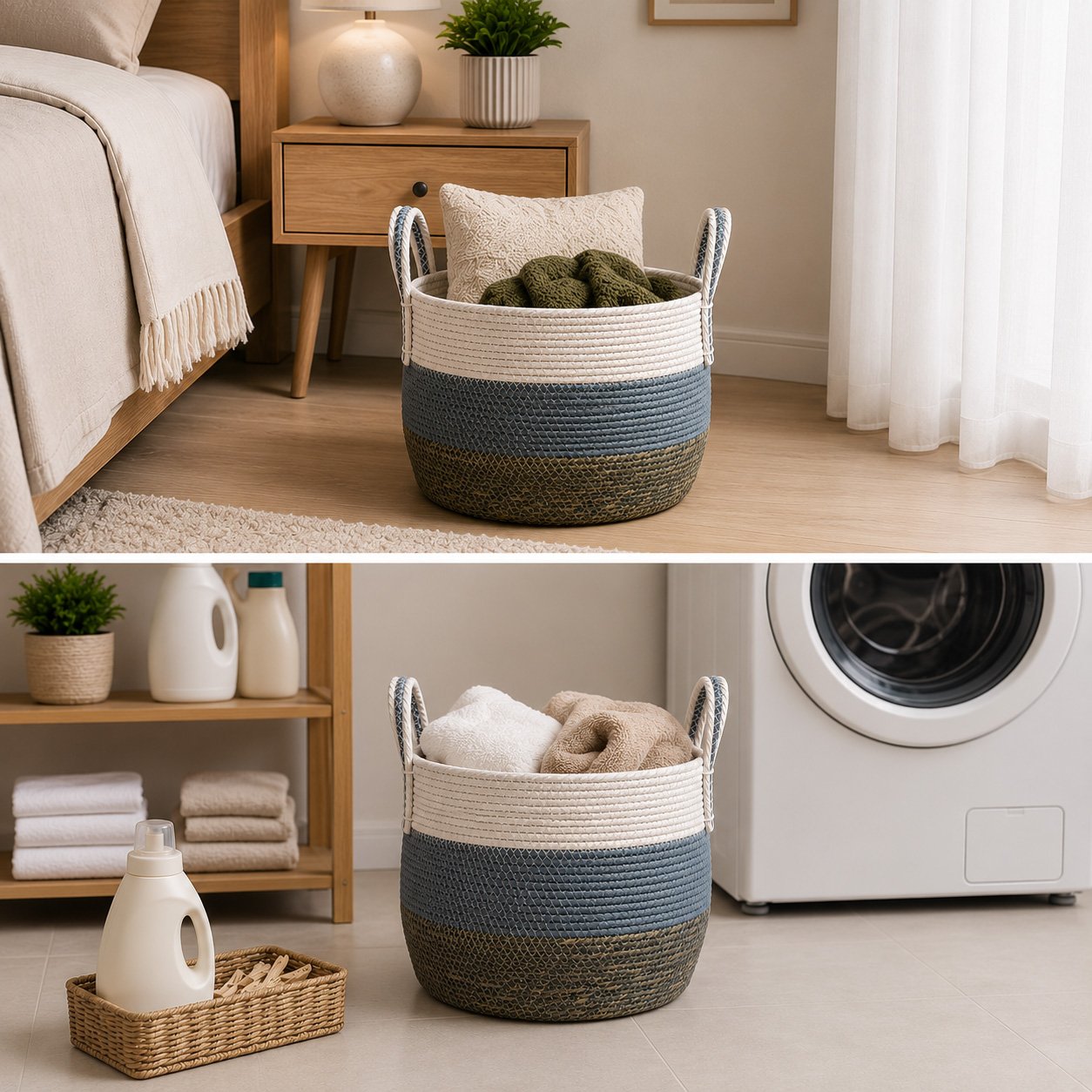 Round Woven Rope Storage Basket 33 CM with Handles