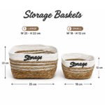 Storage Baskets Set of 3 White Top Natural Seagrass