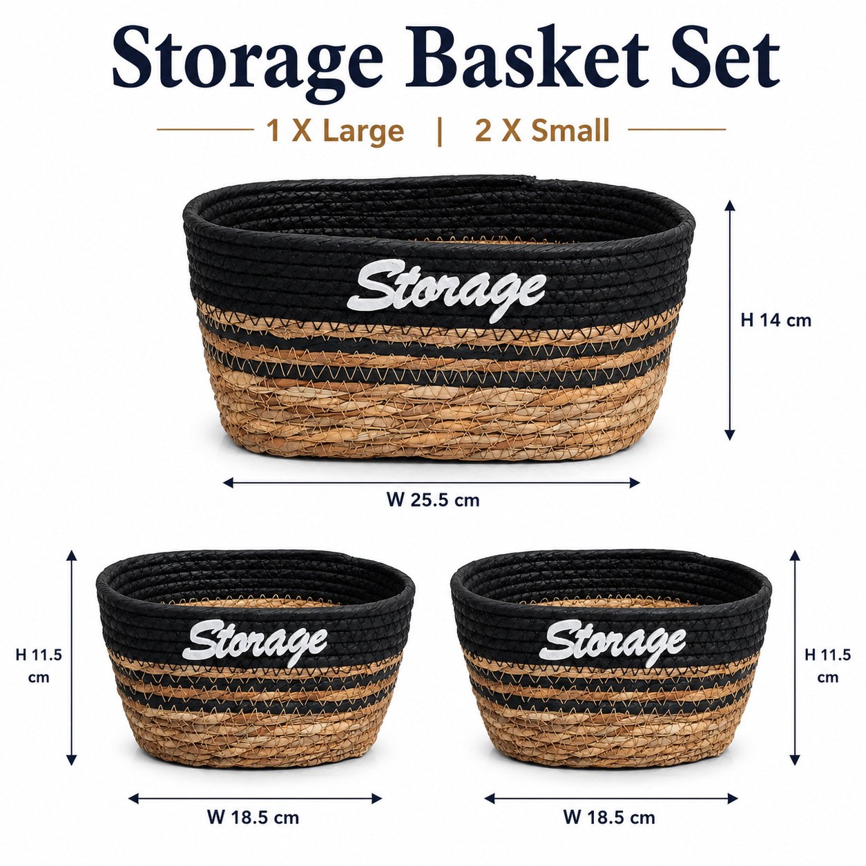 decorative storage baskets set of 3 black seagrass Lebanon