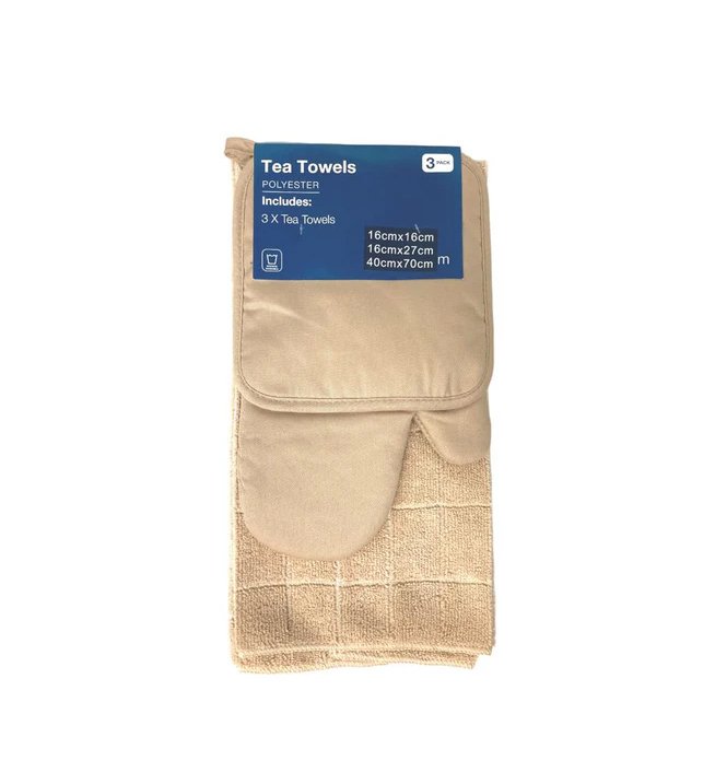 3 PCS Polyester Kitchen Towel Set with Oven Mitt and Pot Holder
