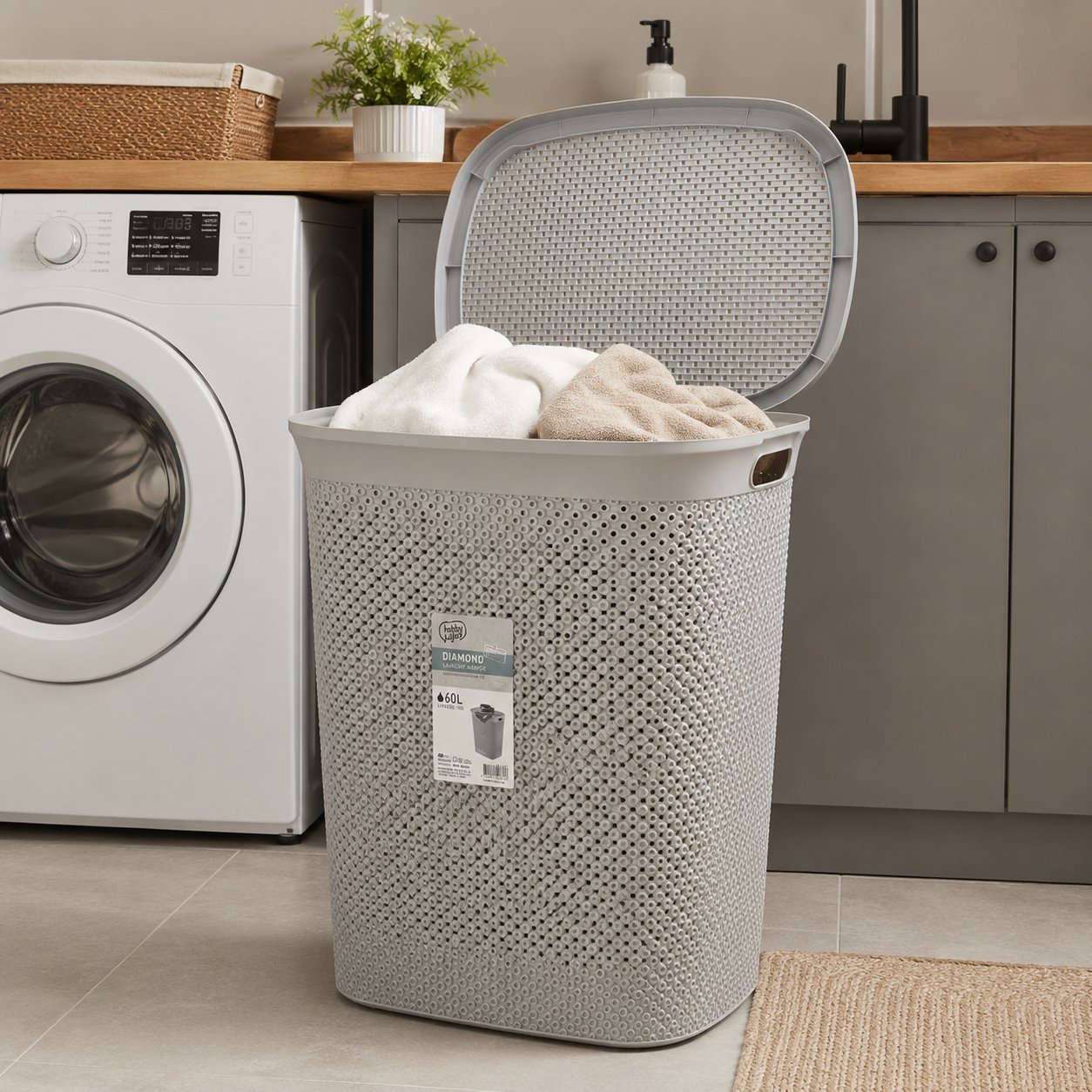 Hobby Life Diamond Dirty Laundry Basket 60L with Lid