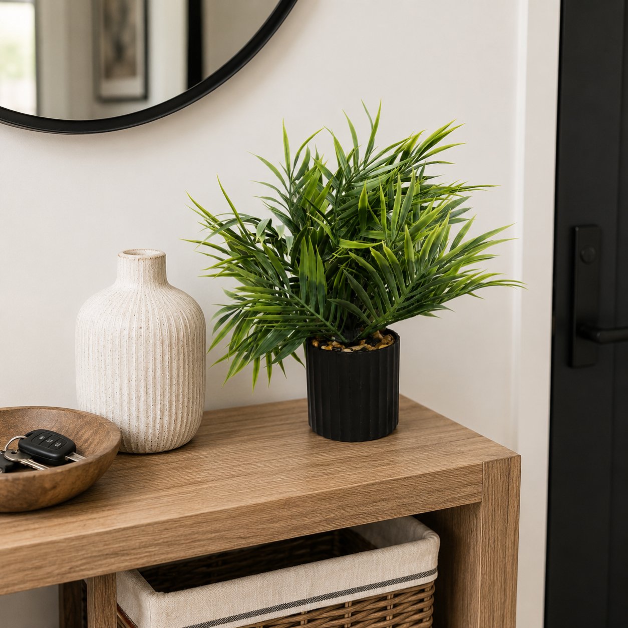 Artificial Tropical Plant in Black Ribbed Pot
