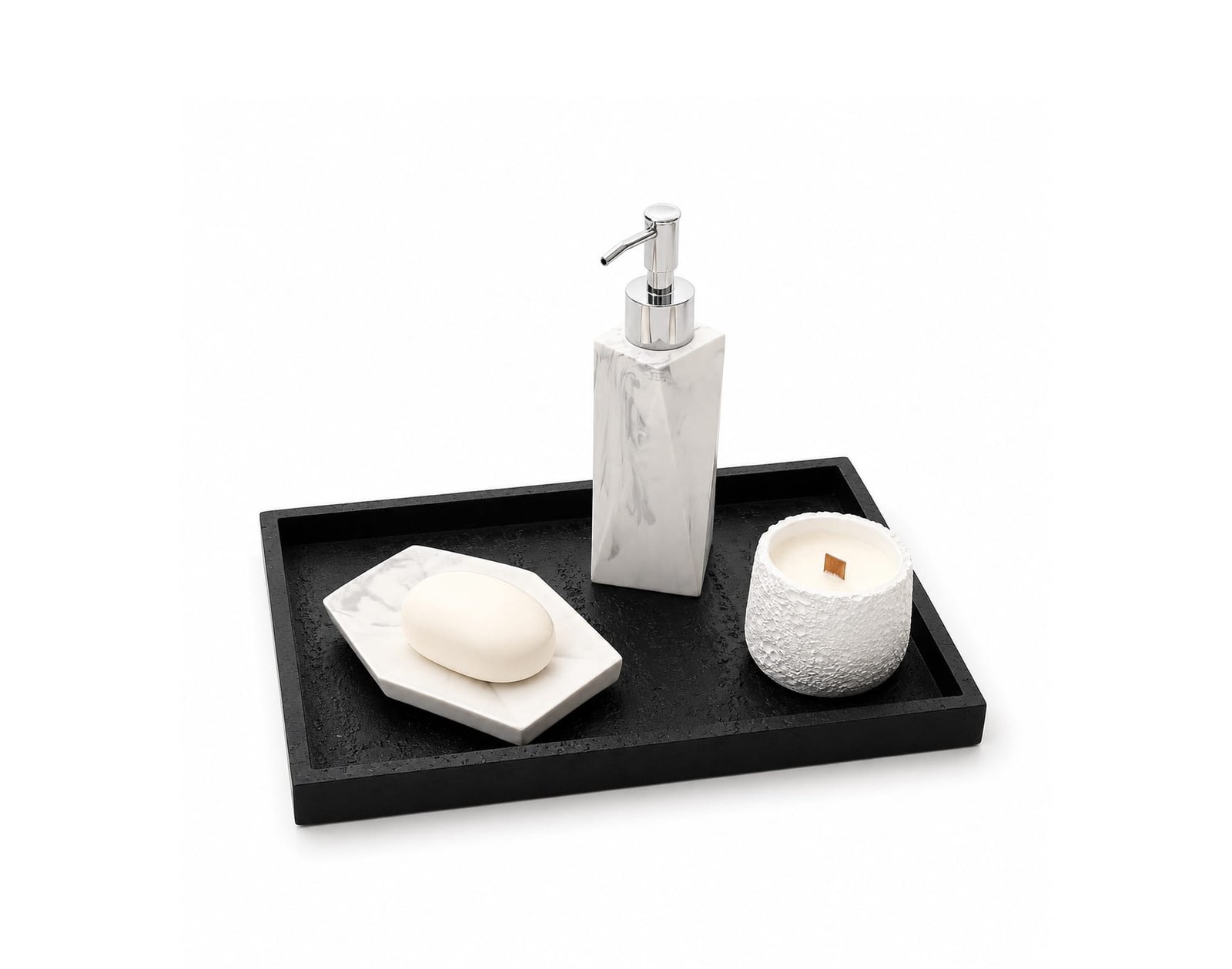 rectangular marble-look decorative tray for perfumes, jewelry, candles,