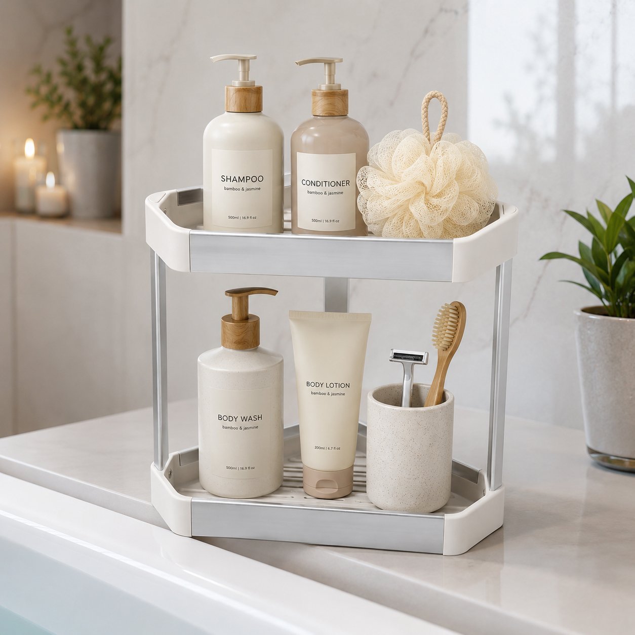 Plastic & Aluminium Corner Bathroom Shelf