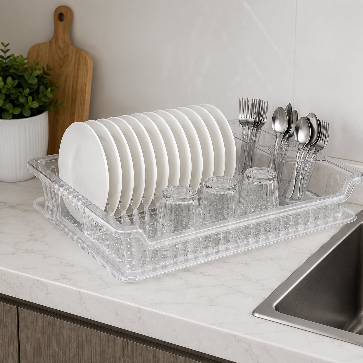 Plastic Dish Drainer Set with Tray