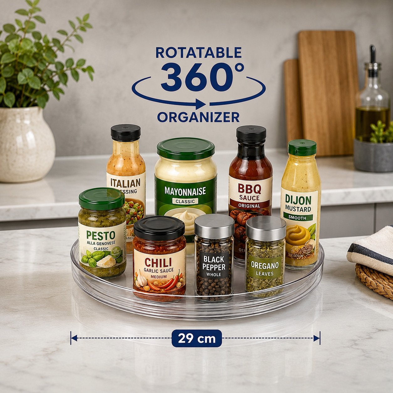 Rotating Plastic Organizer Tray 360° 29 cm Transparent