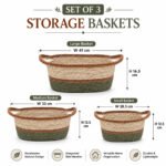Handwoven Seagrass Storage Basket Set of 3 with Handles