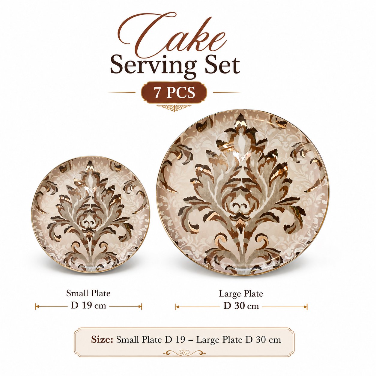 ceramic cake serving set with gold rim